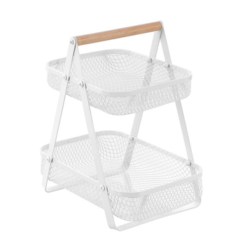 Boxsweden Mesh 2 Tier Bench Top Stand w/ Wood Handle 27x17x29cm White