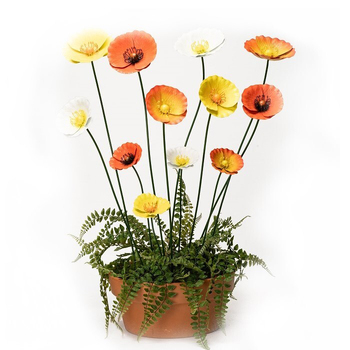 3pc Stake 49/75/90cm Metal Poppy Sunset Flower Garden Decor