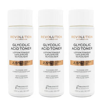 3PK Revolution 2.5% Glycolic Acid Brightening Toner Face Skin Care 200ml
