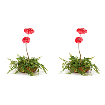 2x Metal 53cm Double Mushrooms Outdoor Ornament Decor