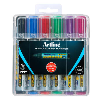 6pc Artline 579 Wboard Markers Assorted Colours