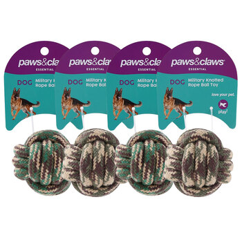 4PK Paws & Claws Military 6cm Knotted Rope Ball Toy Assorted