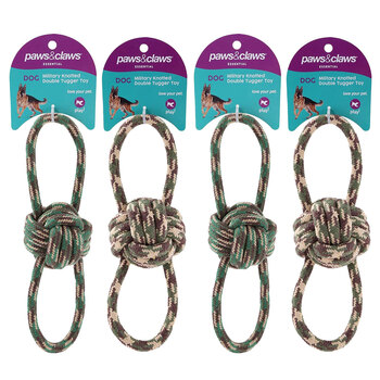 4PK Paws & Claws Military 22cm Knotted Double Tugger Toy Assorted