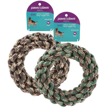 2PK Paws & Claws Military 20x4cm Braided Ring Tugger Toy Assorted