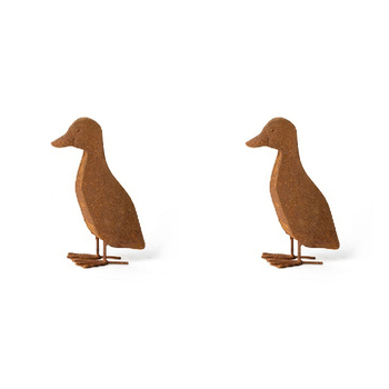 2x Metal Ornament Ducklings Rust Outdoor Garden Decor - Assorted