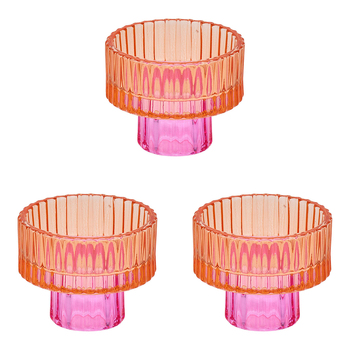 3PK Annabel Trends Jewel Pillar/Tealight Candle Holder Small - Orange