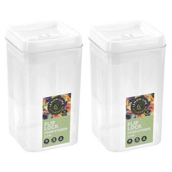 2PK Lemon & Lime Flip Lock 2.45L/23cm Food Storer Square Container Clear