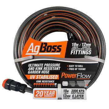 AgBoss Premium Kink Resistant Gardening Fitted Hose 12mmx18m