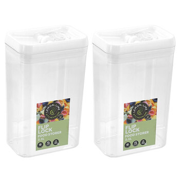 2PK Lemon & Lime Flip Lock 2.5L/24.5cm Food Storer Rectangle Container Clear