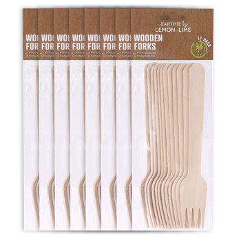 8 x 12pc Lemon & Lime Eco 15.5cm Wooden Forks