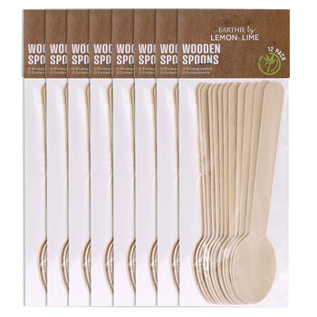 8 x 12pc Lemon & Lime Eco 15.5cm Wooden Spoons