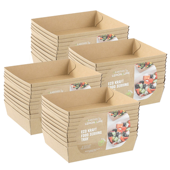 4x 10pc Lemon And Lime 23cm Eco Kraft Food Serving Tray