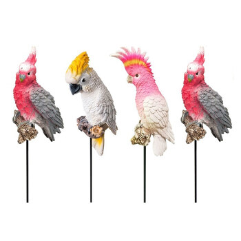 4x Cockatoo on Stick 12cm Bird Garden Decor - Assorted