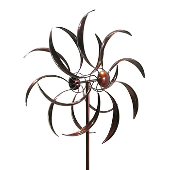 Garden Ornament 213cm Metal Double Windmill Decor - Bronze