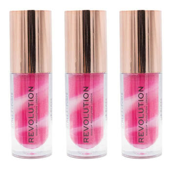 3PK Revolution Liquid Lip Gloss Shine 4.5ml Swirl Berry Pink Glossy Makeup