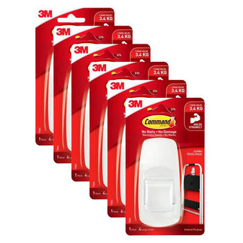 8PK 3M Command No Nail Jumbo Hanging Utility Wall Hook Holds 3.4kg White