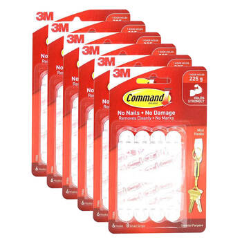 6x 4pc 3M Command No Nail Mini Hanging Wall Hook Organiser Holds 225g White