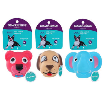 3x Paws & Claws 11.5cm Vinyl Wild Animals Squeaky Pet/Dog Toy - Assorted