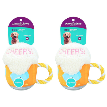 2PK Paws & Claws Plush/Soft Beer Dog/Pet Toy 18x18cm