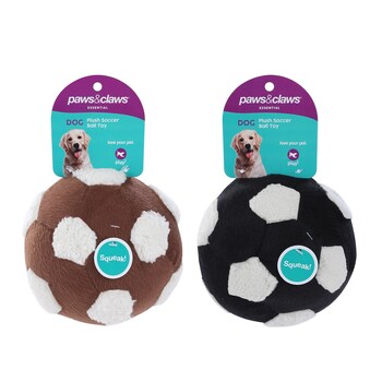 2PK Paws & Claws Plush Soccer Pet Dog Ball Squeaker Toy Assorted 