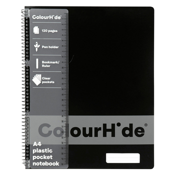 Colourhide Pocket Notebook w/ Ruler A4 120-Pages Black