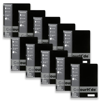 10PK Colourhide Pocket Notebook w/ Ruler A4 120-Pages Black