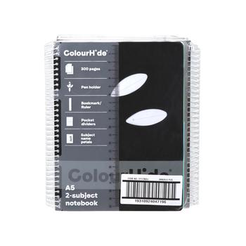 5pc Colourhide A5 Spiral Subject Book 300-Pages Black