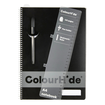 Colourhide PP Writing Notebook w/ Ruler A4 120-Pages Black