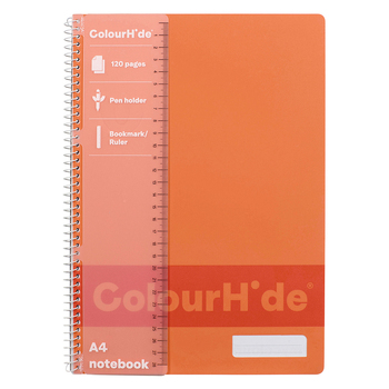Colourhide PP Writing Notebook w/ Ruler A4 120-Pages Tangerine