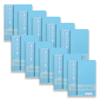 10PK Colourhide Lecture Book w/ Ruler A4 140-Pages Sky Blue