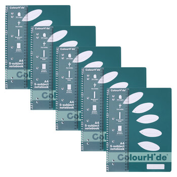 5pc Colourhide 5 Subject A4 Notebook 250-Pages Teal Green
