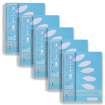 5pc Colourhide 5 Subject Spiral Notebook A4 250 Page Blue