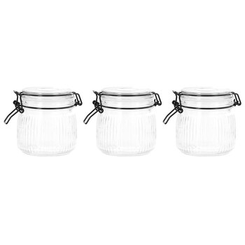 3PK Lemon & Lime Fido Stripe 600ml/11cm Glass Clip Jar