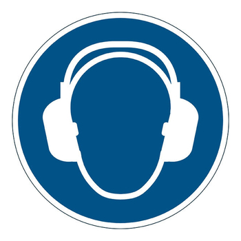 Durable 43cm Marking Sign Use Ear Protection - Blue/White