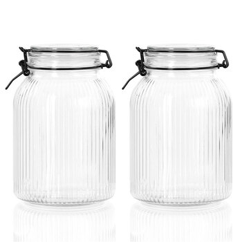 2PK Lemon & Lime Fido Stripe 1.9L/20.5cm Glass Clip Jar