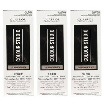 3PK Clairol Professional Permanent Hair Colour Cream 2/0 Midnight Black Dye