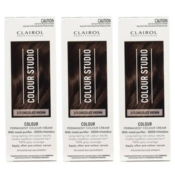 3PK Clairol Professional Permanent Hair Colour ream 3/0 Chocolate Brown Dye