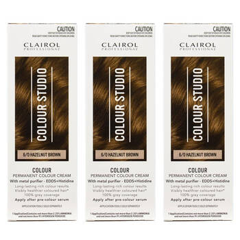 3PK Clairol Professional Permanent Hair Colour Cream 6/0 Hazelnut Brown Dye
