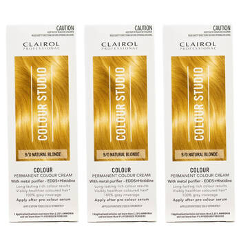 3PK Clairol Professional Permanent Hair Colour Cream 9/0 Natural Blonde Dye