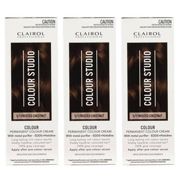 3PK Clairol Professional Permanent Hair Colour Cream 5/1 Frosted Chestnut Dye