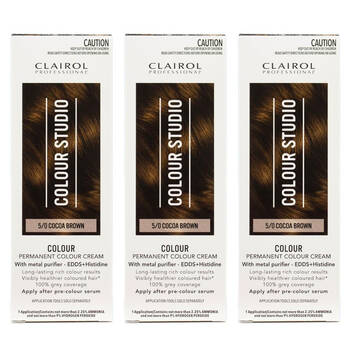3PK Clairol Professional Permanent Hair Colour Cream 5/0 Cocoa Brown Dye