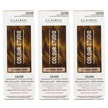 3PK Clairol Professional Permanent Hair Colour Cream 5/3 Caramel Brown Dye