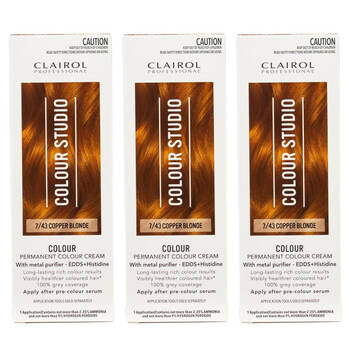 3PK Clairol Professional Permanent Hair Colour Cream 7/43 Copper Blonde Dye