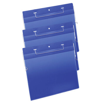50PK Durable A4 Document Pockets w/ Wire Hanger Landscape - Dark Blue