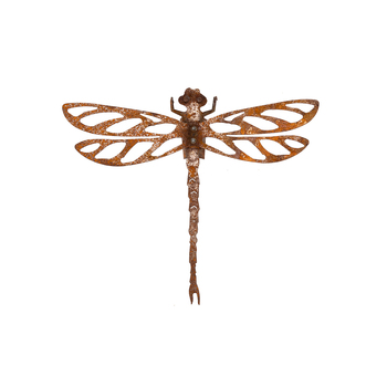 Dragonfly 40cm Wall Mounted Rust Metal Outdoor Ornament Decor Medium