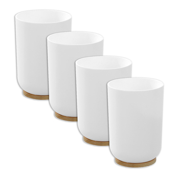 4PK Boxsweden Bano Bathroom Cup 330ml Bamboo Base 7.5 x 7.5 x 10cm White