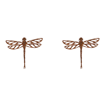 2x Dragonfly 30cm Wall Mounted Rust Metal Outdoor Ornament Decor Small