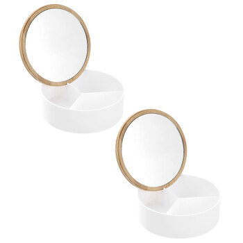 2PK Boxsweden Bano Round 14cm Organiser Box w/ Mirror Bamboo Top