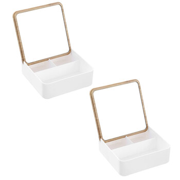 2PK Boxsweden Bano Square 14cm Organiser Box w/ Mirror Bamboo Top