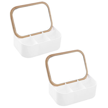 2PK Boxsweden Bano Rectangle 15.5cm Organiser Box w/ Mirror Bamboo Top 